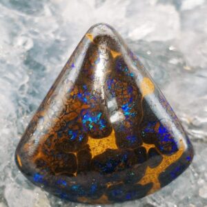 Kahilumora Natural Queensland Boulder Opal 59.10 ct featuring a high-domed freeform shape with vibrant blue, green, and purple play-of-colour in ancient ironstone.