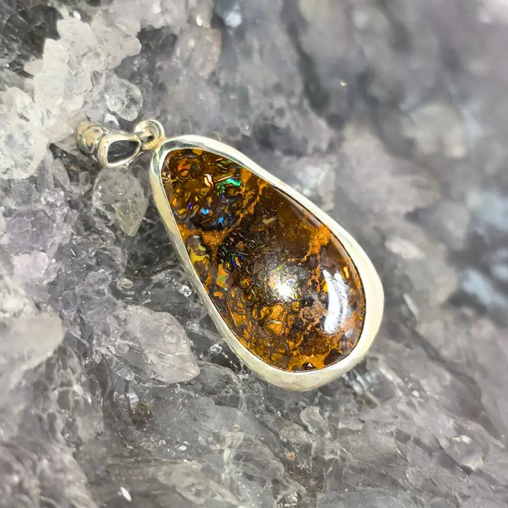 OPBRSPO-1536 (2) Elarindra jewelry featuring natural Queensland Boulder Opal 19.00ct set in S925 silver custom pendant, embodying luminous balance, quiet strength, and refined elegance.