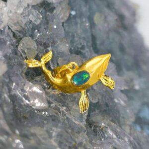 Keiko Lightning Ridge natural doublet opal 0.16g pendant in S925 gold-plated silver displaying vibrant colours, elegant handcrafted Australian gemstone jewellery piece.