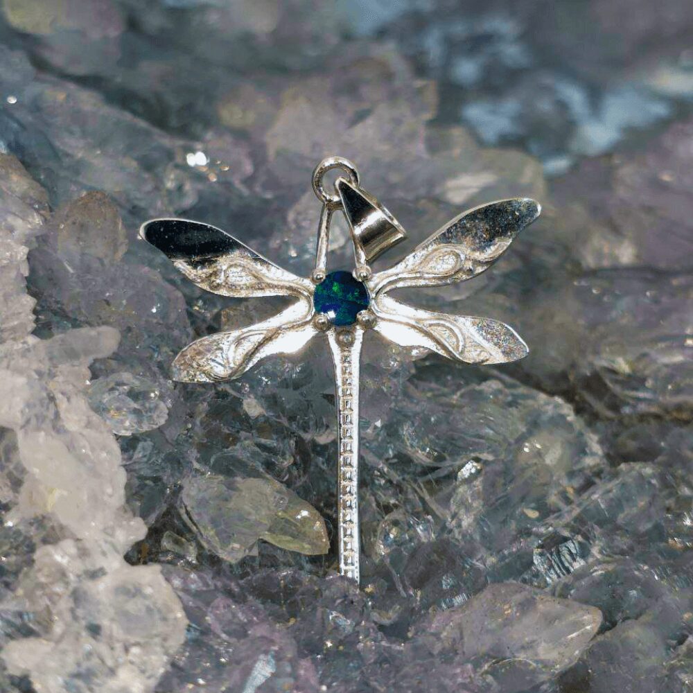OPDPO-1610 (3) Lightning Ridge Doublet Opal 0.06g S925 Silver Pendant featuring natural layered opal beauty with vibrant blue, green, gold, and orange flashes, handcrafted in polished S925 sterling silver.
