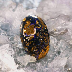 Lureth Queensland Natural Boulder Opal 14.30 ct solid polished low dome opal displaying floating blue, green and purple colour play from Australia.