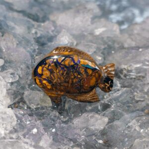 Saevra Queensland Natural Boulder Opal 21.80 ct with low dome cut, blue green purple colour play, and B2 brightness from Australia.