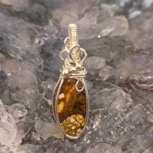 "Orrenyra" Queensland Boulder Opal 10.00ct Wire-Wrapped S925 Pendant featuring natural multicolour opal, handcrafted sterling silver setting, freeform medium dome, nature-inspired elegant design.