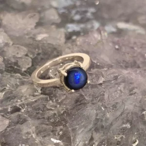 The "Oculus" Lightning Ridge Natural Black Opal 1.00 ct S925 Silver Handmade Ring US 7+1⁄2