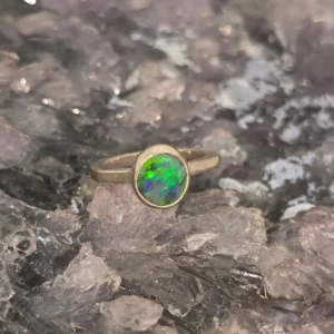 Auvryelle Lightning Ridge Natural Dark Opal 1.50 ct S925 Silver Handmade Ring Size US 4+3⁄4