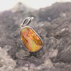 Ferod Queensland Natural Boulder Opal 10.00ct Custom-made Rhodium-Plated S925 Silver Pendant