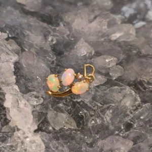Lunessence Coober Pedy Natural Crystal Opal 1.75ct in 9 Carat Yellow Gold with Natural Diamond Custom-made Pendant