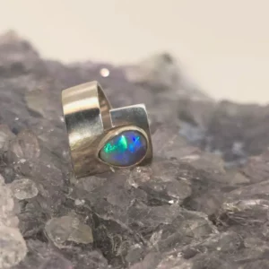 “Lágrima de Severis” Lightning Ridge Natural Dark Opal 1.20ct S925 Silver Custom-made Ring Size US 7+1⁄2