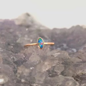 Marquise Aurea Lightning Ridge Doublet Opal 0.05G in 14 Carat Gold Custom-made Ring Size US 7