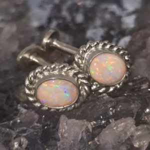 'Vern' Coober Pedy Natural White Opal 2.50 ct. Handmade Cuff Links in 925 Silver