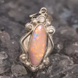 'Learni' Coober Pedy Natural Crystal Opal 3.25 ct. 925 Silver Handmade Pendant