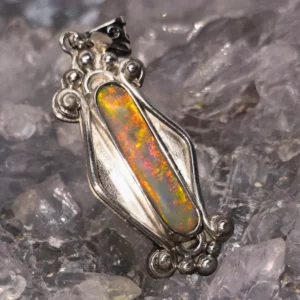 'Fili' Lightning Ridge Natural Dark Crystal Opal 3.00ct 925 Silver Handmade Pendant