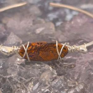'Kira' Queensland Natural Boulder Opal 4.00	ct 925 Silver Handcrafted Wire-wrapped Cuff Bracelet